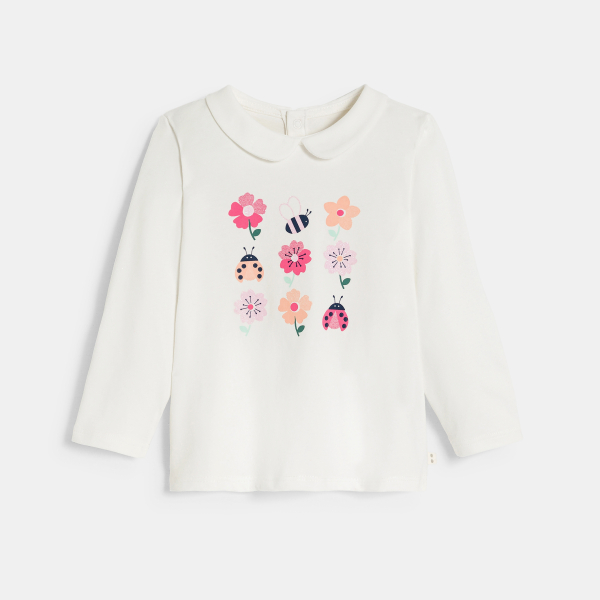 تي شيرت أبيض بياقة "كلودين" للفتيات الصغيرات